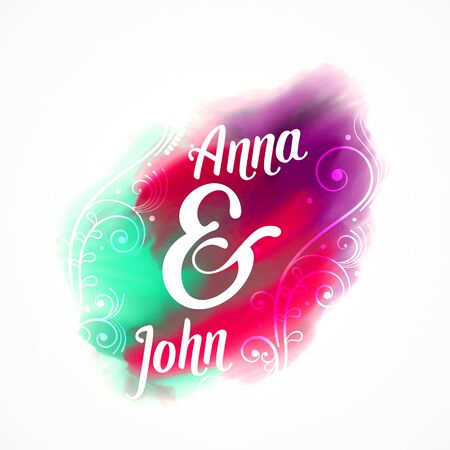 wedding invitation card design with watercolor and floral effectのイラスト素材