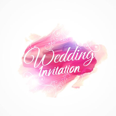 pink watercolor paint stroke for wedding invitation design template with floral decorationのイラスト素材