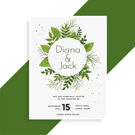 green leaves wedding invitation card designのイラスト素材