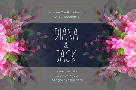 awesome wedding invitation card with flower flourish decorationのイラスト素材