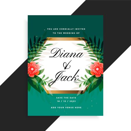 wedding invitation floral card design with flower and leavesのイラスト素材