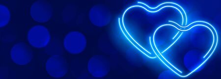 glowing neon blue hearts bokeh banner designのイラスト素材