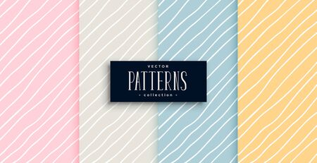 elegant hand drawn lines patterns in four colorsのイラスト素材