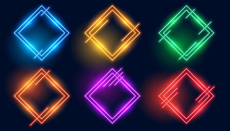 colorful rhombus or diamond shape neon frames setのイラスト素材