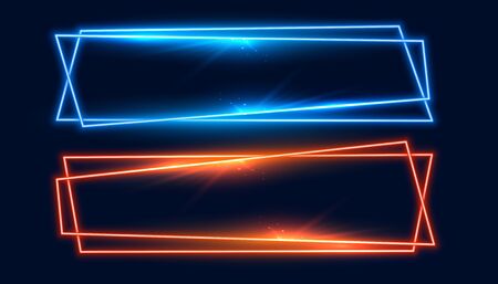 two wide neon frames banner in blue and orange colorのイラスト素材