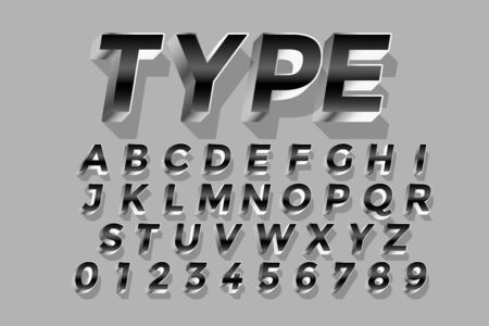3d style silver shiny text effect design alphabetsのイラスト素材