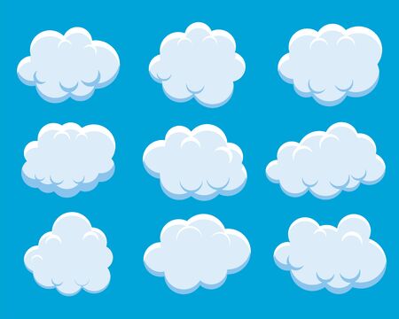 set of fluffy clouds on blue backgroundのイラスト素材