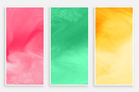 three watercolors banner in different colorsのイラスト素材
