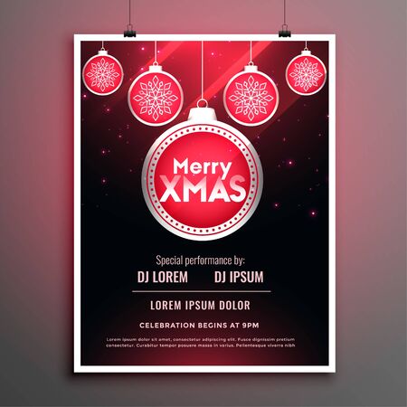 stylish red merry christmas party flyer design templateのイラスト素材
