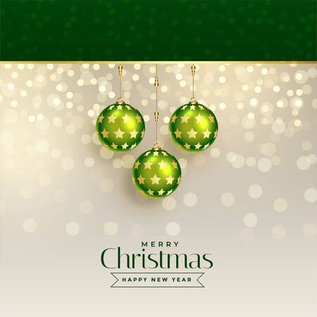 excellent christmas greeting design with green xmas ballsのイラスト素材