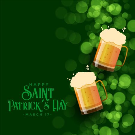 st patricks day green bokeh background with beer mugsのイラスト素材