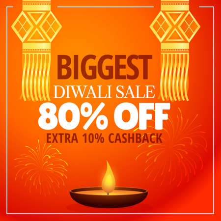 diwali sale offer with hanging lamps, diya and fireworksのイラスト素材