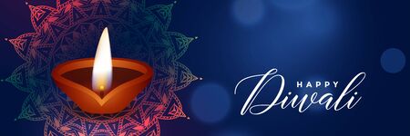 beautiful diwali festival blue banner with diyaのイラスト素材