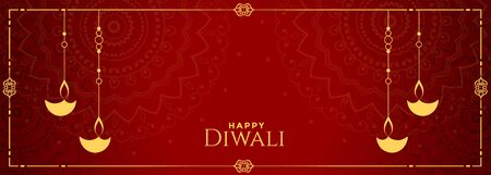 indian diwali festival red banner diya decorationのイラスト素材
