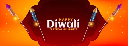 diwali festival banner in beautiful style with burning crackersのイラスト素材
