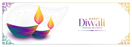 colorful diya design for happy diwali festivalのイラスト素材
