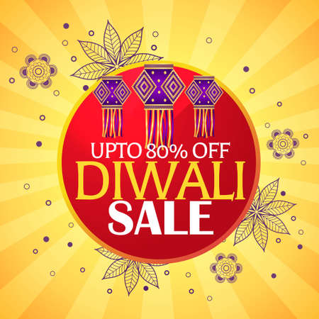 diwali sale beautiful background with hanging lamps and paisley decorationのイラスト素材