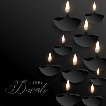 dark diwali background with floating diyasのイラスト素材