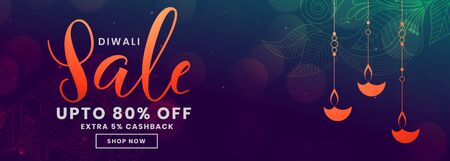 happy diwali purple shiny sale banner designのイラスト素材