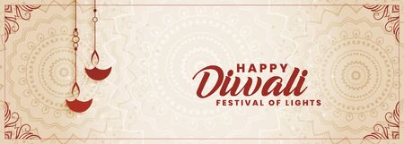 happy diwali decorative diya festival banner designのイラスト素材