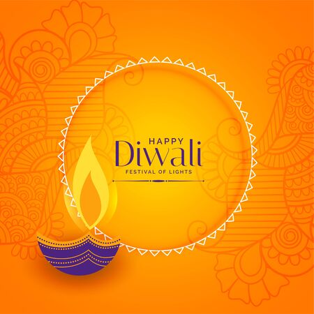 happy diwali beautiful yellow decorative background designのイラスト素材