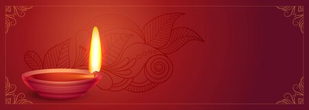 beautiful diya lamp red diwali festival bannerのイラスト素材