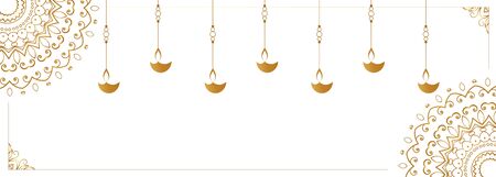 hanging diya lamp on white banner designのイラスト素材