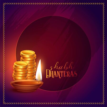 gold coins and diya happy dhanteras backgroundのイラスト素材