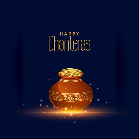 happy dhanteras festival card with gold coin pot designのイラスト素材