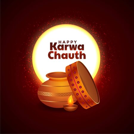 beautiful karwa chauth festival card design with decorative elementsのイラスト素材