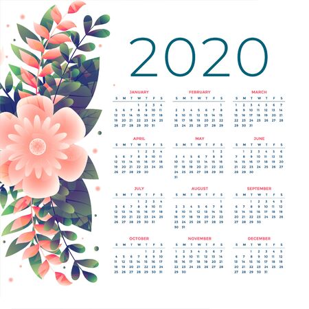 2020 flower calendar design templateのイラスト素材