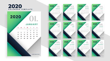 modern geometric 2020 calendar layout design templateのイラスト素材