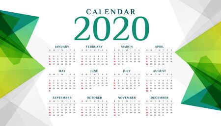 2020 abstract geometric green calendar design templateのイラスト素材