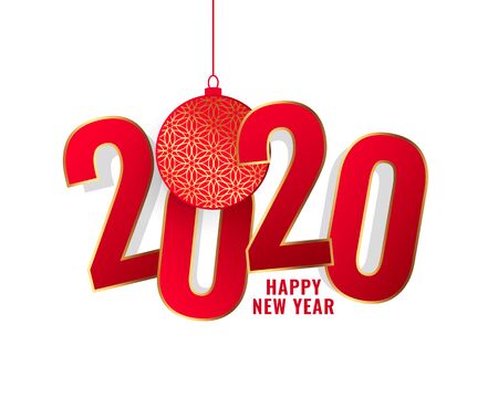 happy new year 2020 red text background design
