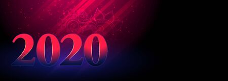 happy new year 2020 glowing banner in pink and blue lightsのイラスト素材