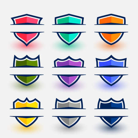 sports style shield symbols set in nine colorsのイラスト素材