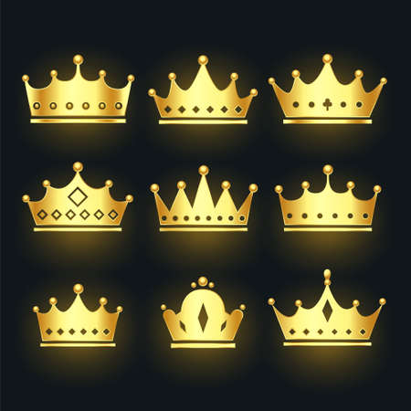 set of premium crowns in golden colorのイラスト素材