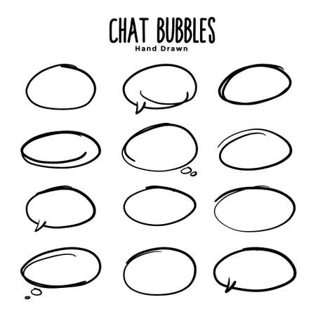 hand drawn chat bubbles and circular oval frames setのイラスト素材