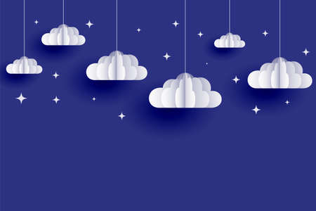 clouds and stars background in papercut styleのイラスト素材