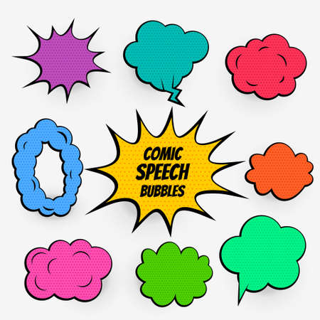 cartoon comic speech bubbles in many colorsのイラスト素材