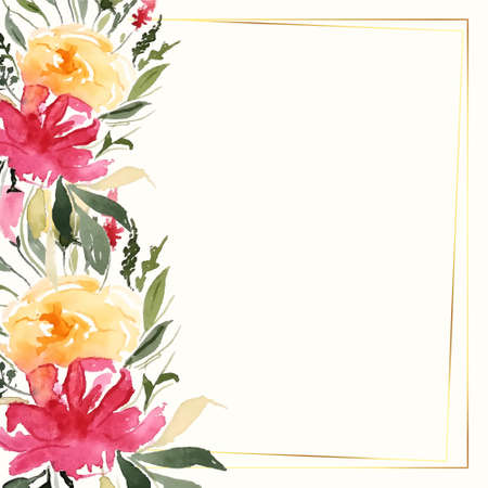 lovely colorful watercolor flower decoration with text spaceのイラスト素材