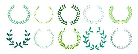 green leaves laurel wreath collection designのイラスト素材