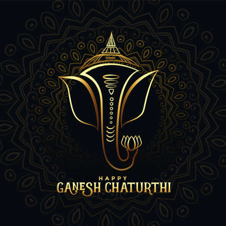 beautiful golden ganpati card for happy ganesh chaturthiのイラスト素材