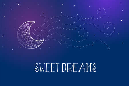 dreamy magical sweet dreams background with decorative moonのイラスト素材