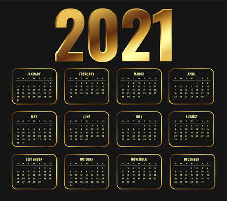 2021 new year calendar in golden shiny style designのイラスト素材