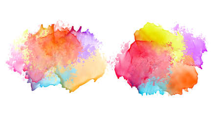 two set of colorful watercolor splash banners designのイラスト素材
