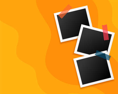 three photo frames on yellow background designのイラスト素材