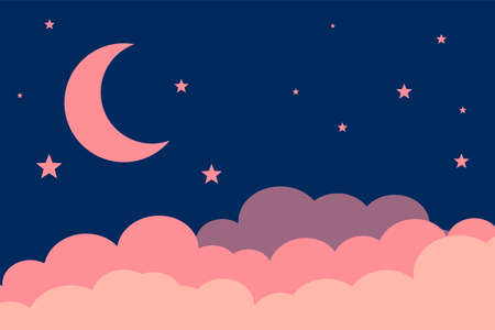 flat style moon stars and clouds background designのイラスト素材