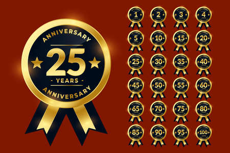 stylish golden anniversary labels or logotype emblem big set