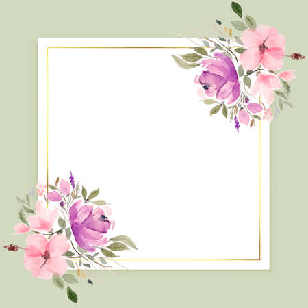 watercolor flowers frame with text space designのイラスト素材